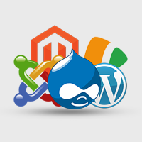 Image of Drupal, Wordpress, Joomla, and other CMS logos